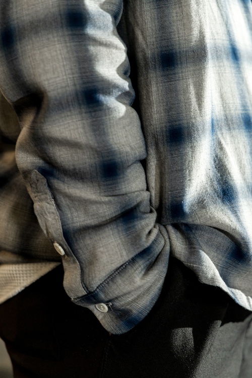 CALM】Rayon Ombre Check Shirt（blue/gray） | calm