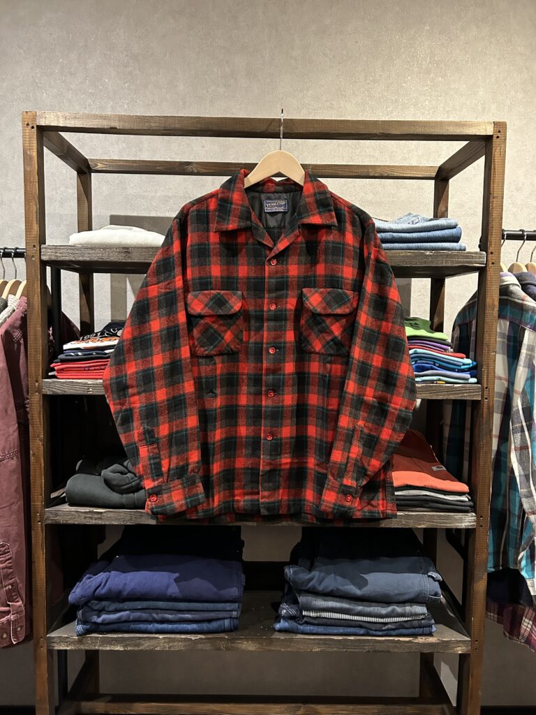 「used」60’s PENDLETON Open Collar Wool Check Shirt