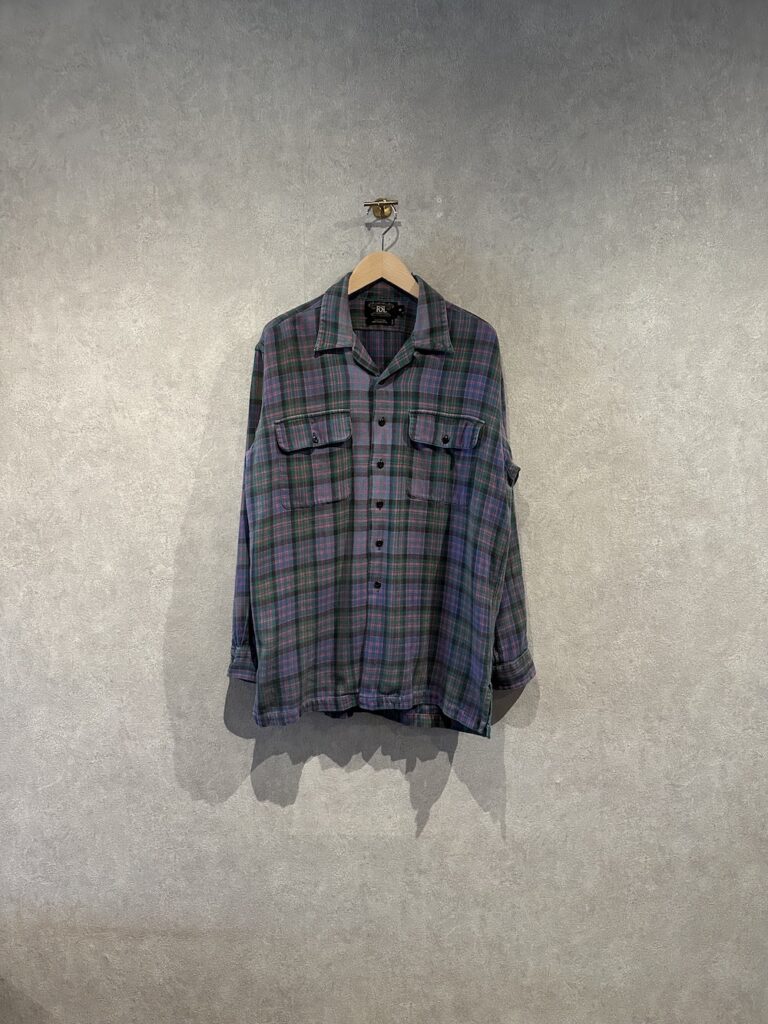 「used」90’s RRL Check Flannel Open Collar  Shirt  (S:M.L相当）